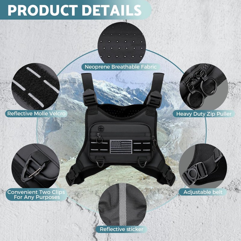 Muserise Sports Chest Bag For Men, Water Resistant Lightweight Front Running Vest Bag With Built-In Phone Holder & Extra Storage For Workouts, Cycling (Black) - Image 2